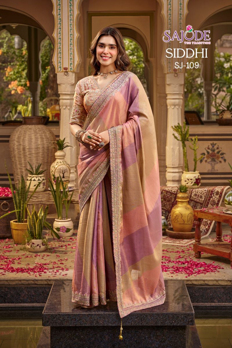 Sajode Siddhi Soft Tissue Zari Work Designer Saree with Stitched Blouse — Wholesale Sarees, sajode wholesale from Surat — Photo 5
