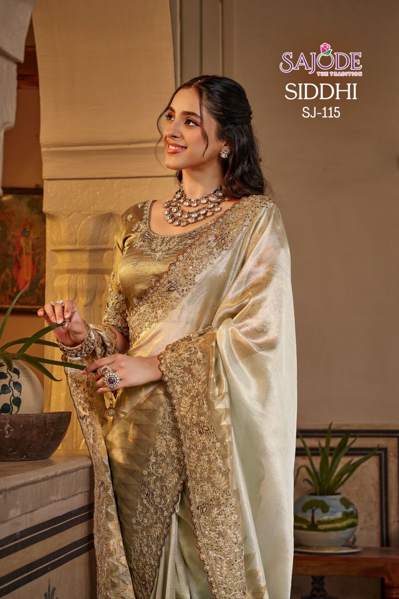 Sajode Siddhi Soft Tissue Zari Work Designer Saree with Stitched Blouse