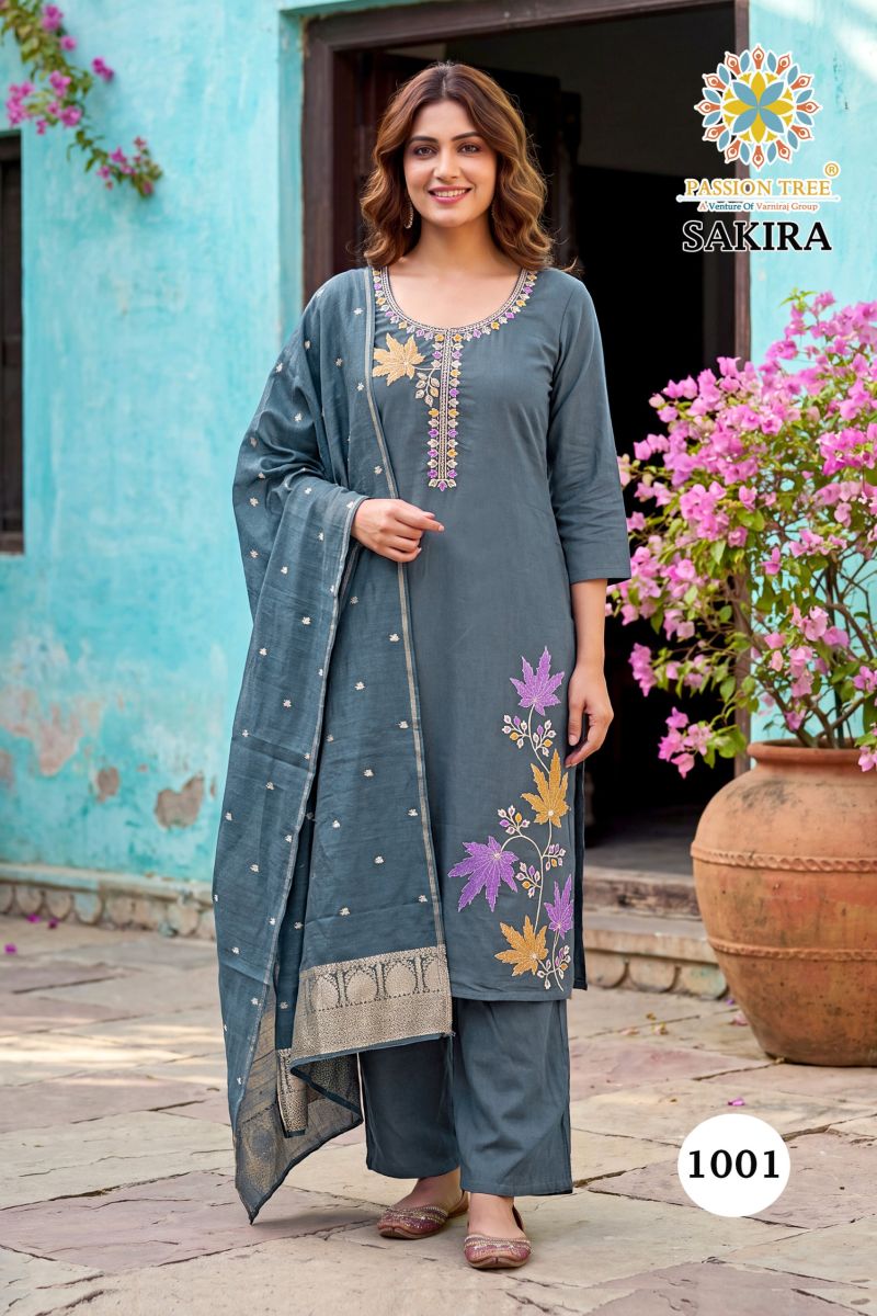 Sakira Vol 1 By Passion Tree Roman Silk Embroidered Kurti With Bottom Dupatta Catalog — Wholesale Kurtis, Passion Tree wholesale from Surat — view 3