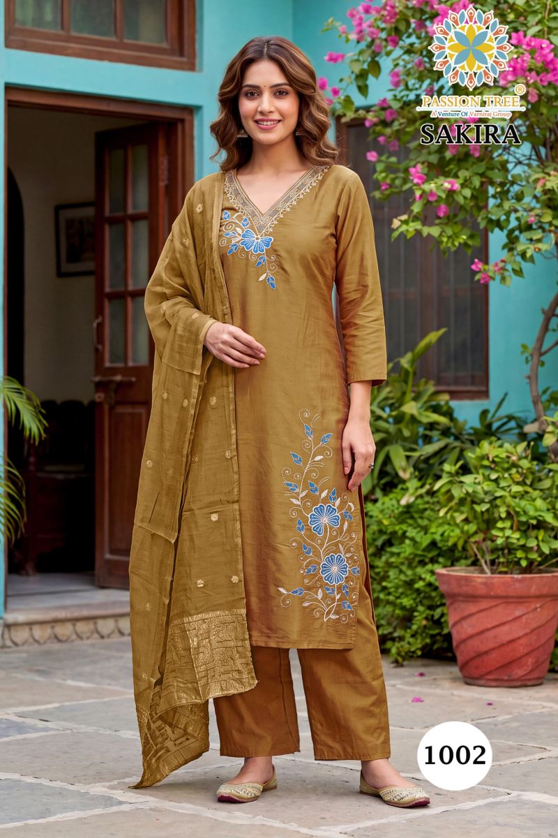 Sakira Vol 1 By Passion Tree Roman Silk Embroidered Kurti With Bottom Dupatta Catalog — Wholesale Kurtis, Passion Tree wholesale from Surat — view 2