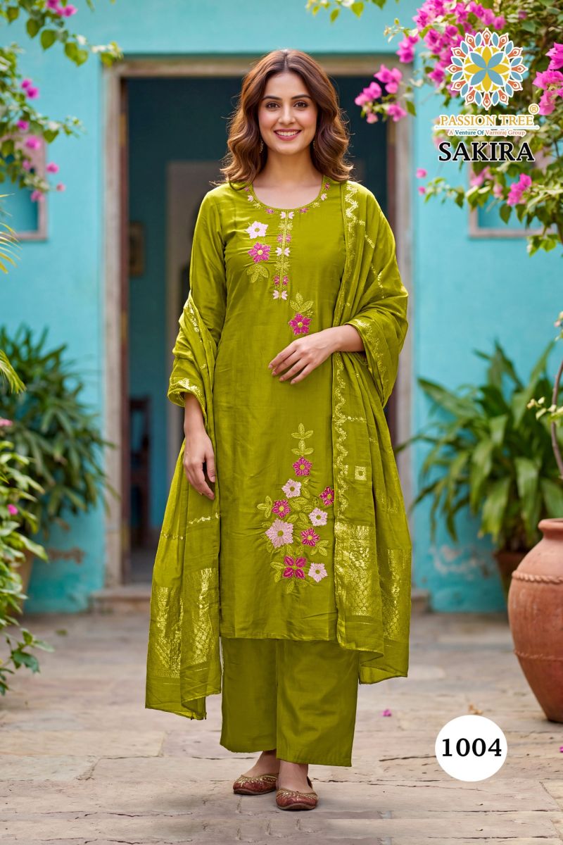 Sakira Vol 1 By Passion Tree Roman Silk Embroidered Kurti With Bottom Dupatta Catalog