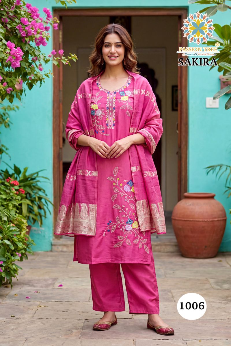 Sakira Vol 1 By Passion Tree Roman Silk Embroidered Kurti With Bottom Dupatta Catalog — Wholesale Kurtis, Passion Tree wholesale from Surat — view 7