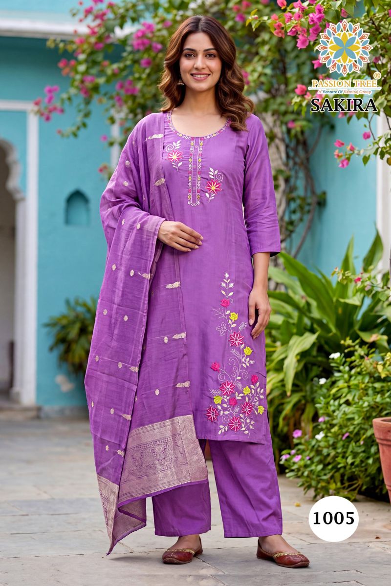 Sakira Vol 1 By Passion Tree Roman Silk Embroidered Kurti With Bottom Dupatta Catalog — Wholesale Kurtis, Passion Tree wholesale from Surat — view 6