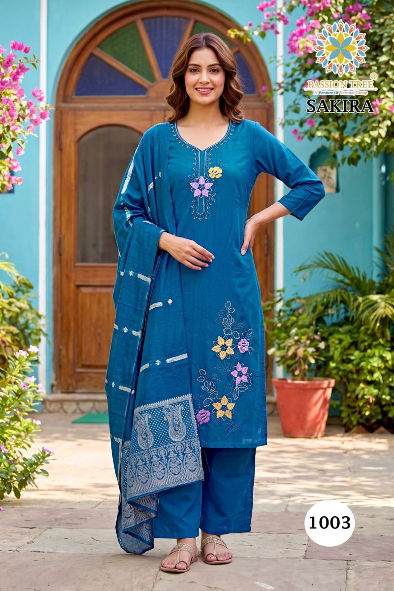 Sakira Vol 1 By Passion Tree Roman Silk Embroidered Kurti With Bottom Dupatta Catalog — Wholesale Kurtis, Passion Tree wholesale from Surat — view 5