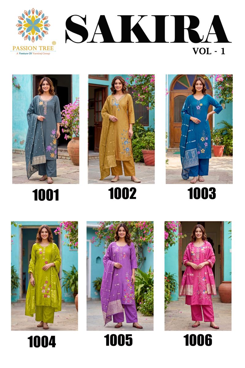 Sakira Vol 1 By Passion Tree Roman Silk Embroidered Kurti With Bottom Dupatta Catalog — Wholesale Kurtis, Passion Tree wholesale from Surat — view 8
