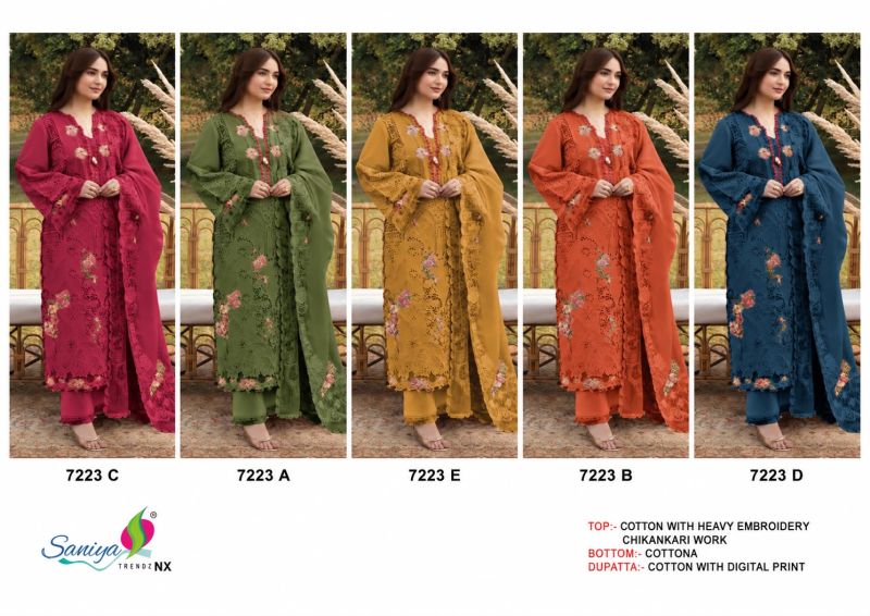 Saniya 7223 A To E Pakistani Cotton Chikankari Embroidered Salwar Kameez Collection — Wholesale Salwar Suits, Saniya wholesale from Surat — view 6