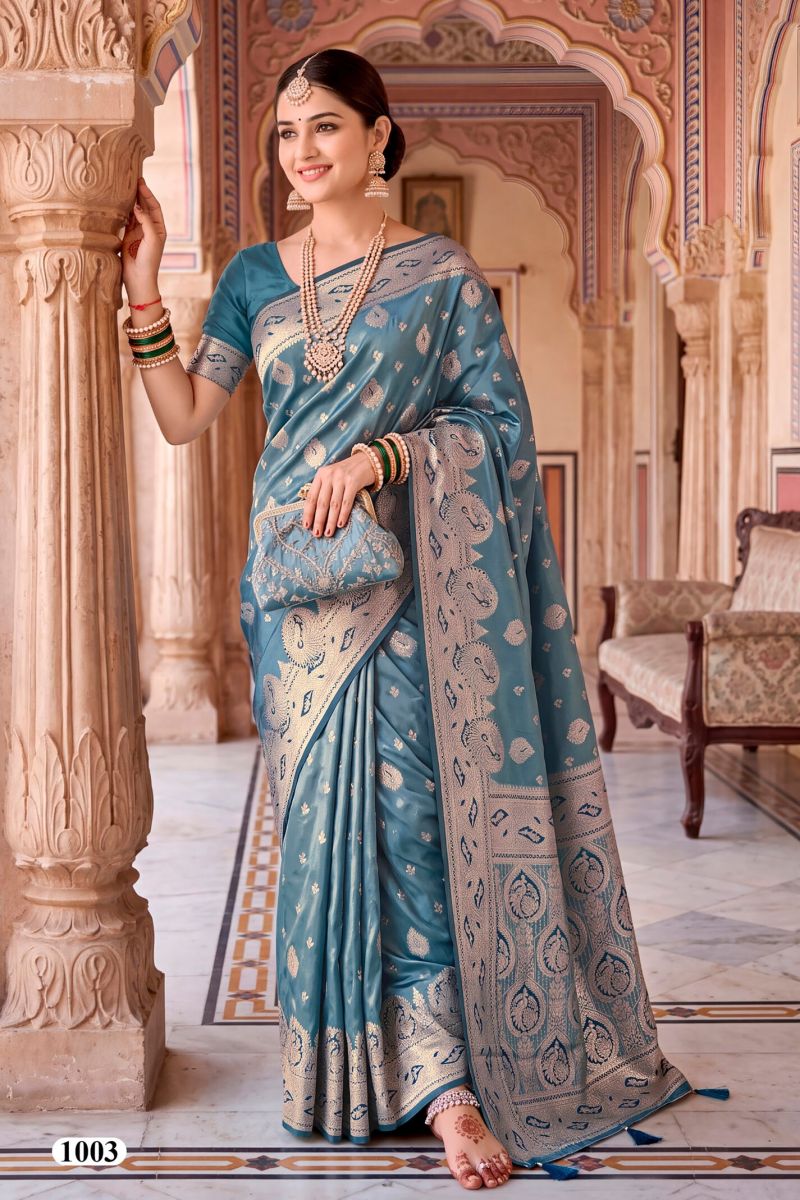 Saroj Coconut Satin Vol 1 Satin Silk Zari Weaving Saree Collection — Festival Sarees, Saroj Saree wholesale from Surat — Photo 3