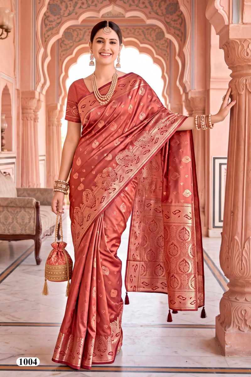Saroj Coconut Satin Vol 1 Satin Silk Zari Weaving Saree Collection — Festival Sarees, Saroj Saree wholesale from Surat — Photo 2