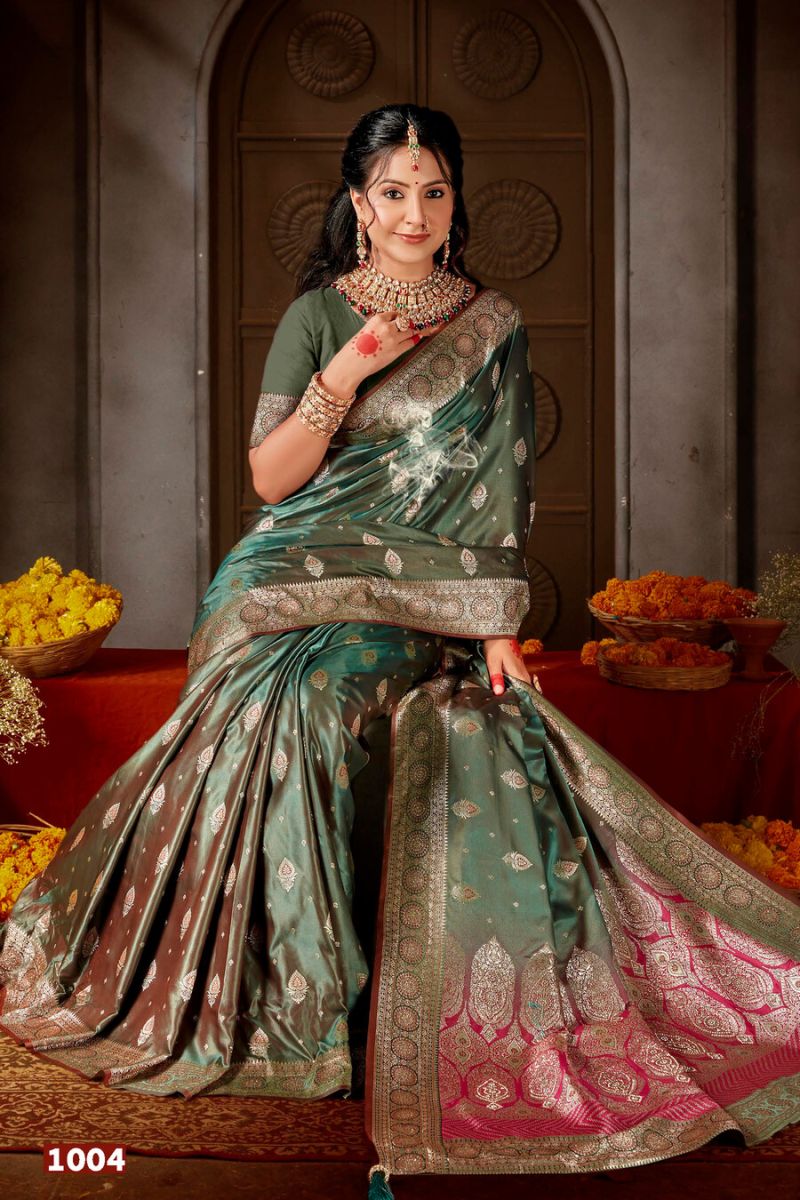 Saroj Pitambari Satiin Saroski Vol 3 Wholesale Satin Silk Saree Collection — Wholesale Sarees, Saroj Saree wholesale from Surat — Photo 2