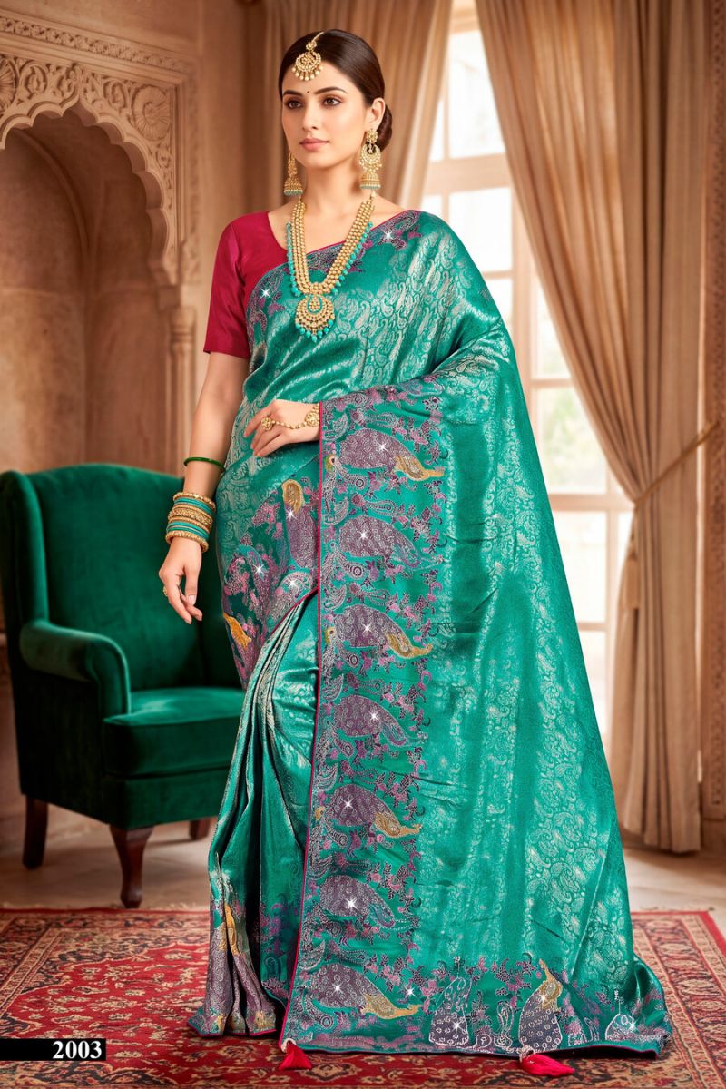 Saroj Sanwariya Satin Saroski Vol 2 Wholesale Silk Saree Collection — Festival Sarees, Saroj Saree wholesale from Surat — view 4