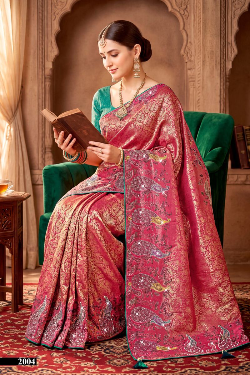 Saroj Sanwariya Satin Saroski Vol 2 Wholesale Silk Saree Collection — Festival Sarees, Saroj Saree wholesale from Surat — view 3