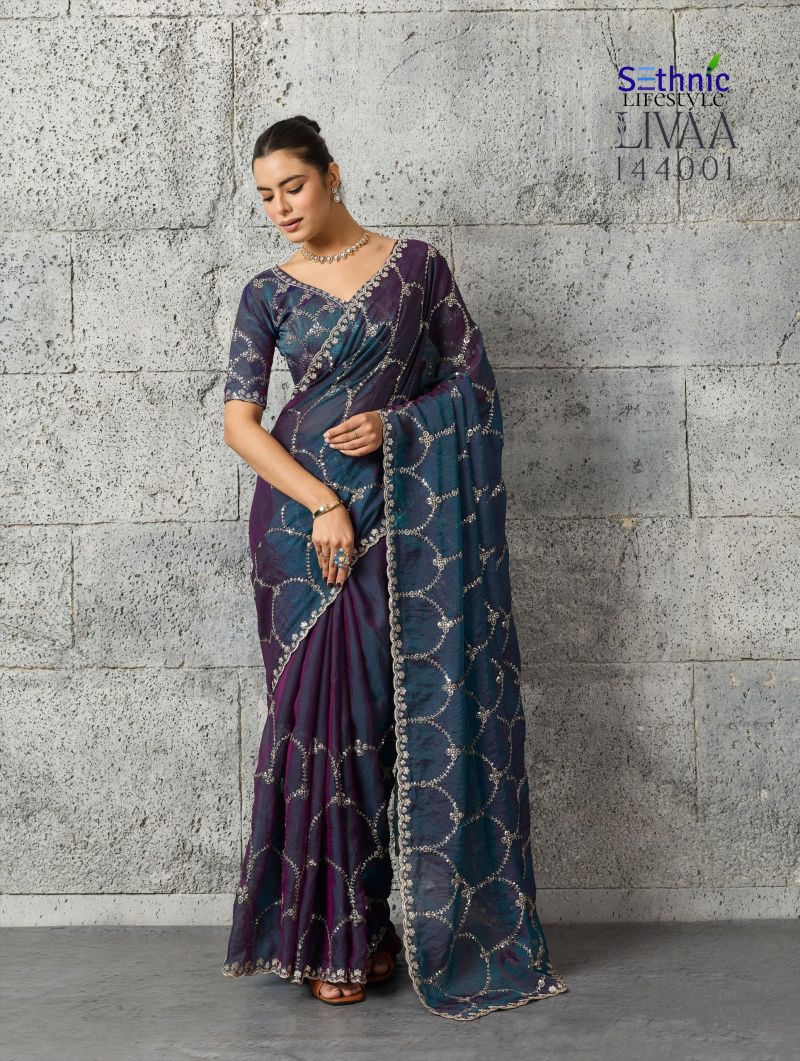 Sethnic Livaa Grainy Moss Chiffon Sequence Embroidered Saree Catalog — Wholesale Sarees, Sethnic wholesale from Surat — Photo 2