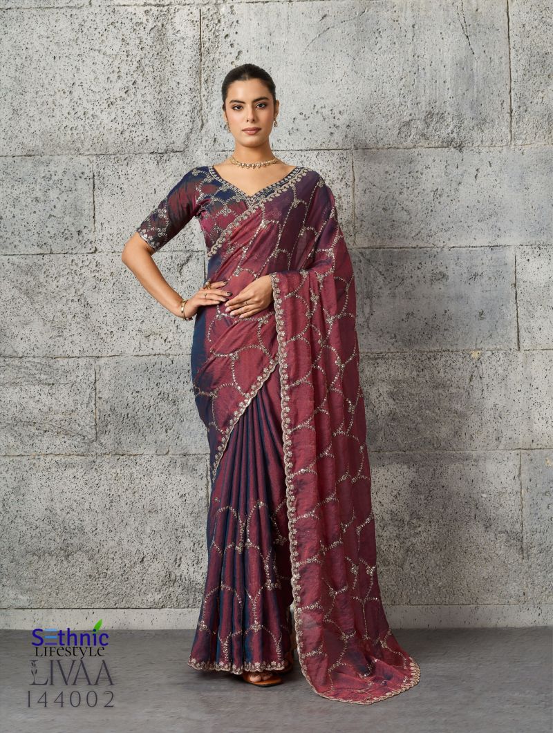 Sethnic Livaa Grainy Moss Chiffon Sequence Embroidered Saree Catalog — Wholesale Sarees, Sethnic wholesale from Surat — Photo 8