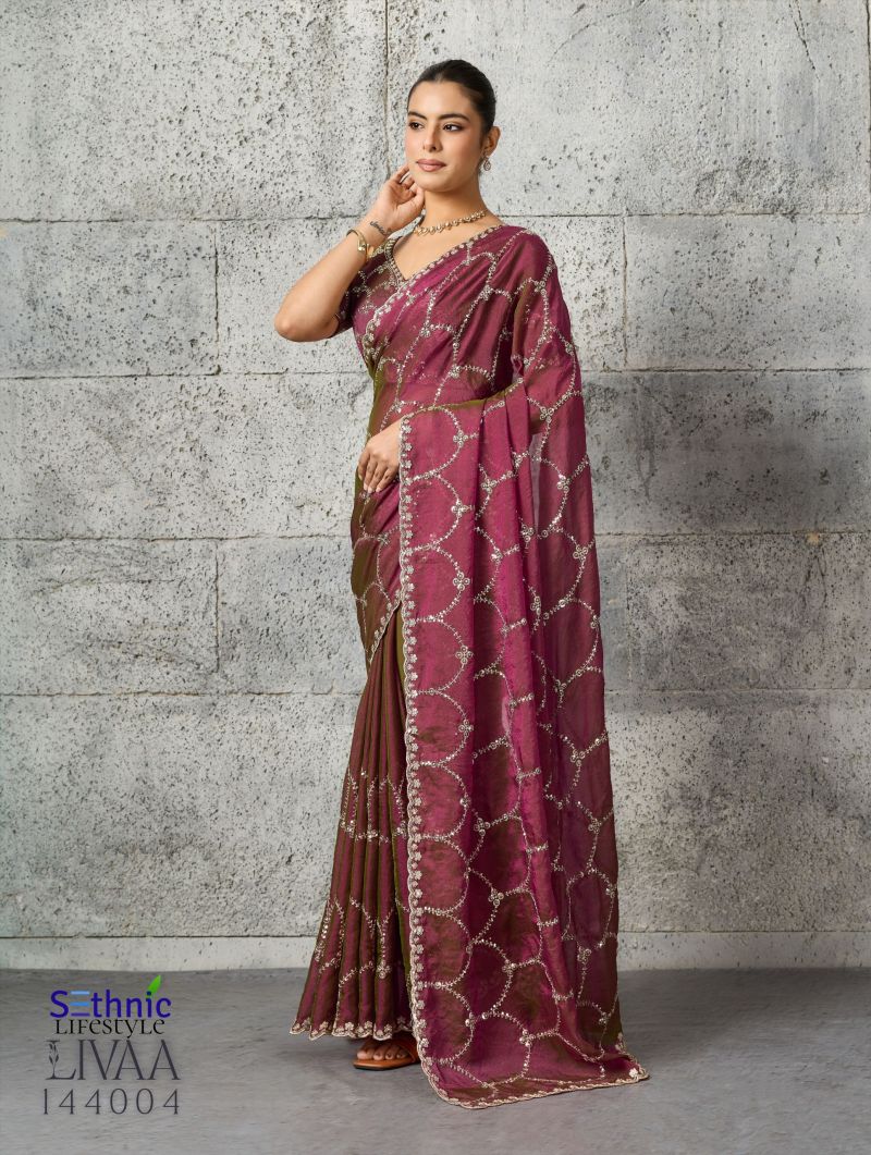 Sethnic Livaa Grainy Moss Chiffon Sequence Embroidered Saree Catalog