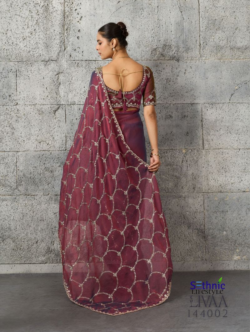 Sethnic Livaa Grainy Moss Chiffon Sequence Embroidered Saree Catalog — Wholesale Sarees, Sethnic wholesale from Surat — Photo 4