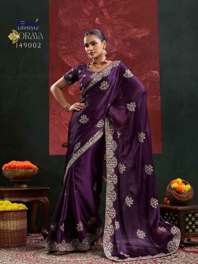 Sethnic Soraya Satin Chiffon Embroidery And Zarkan Work Saree Catalog — Wholesale Sarees, Sethnic wholesale from Surat — Photo 5
