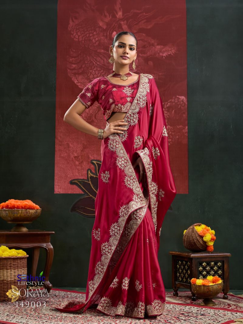 Sethnic Soraya Satin Chiffon Embroidery And Zarkan Work Saree Catalog — Wholesale Sarees, Sethnic wholesale from Surat — Photo 4