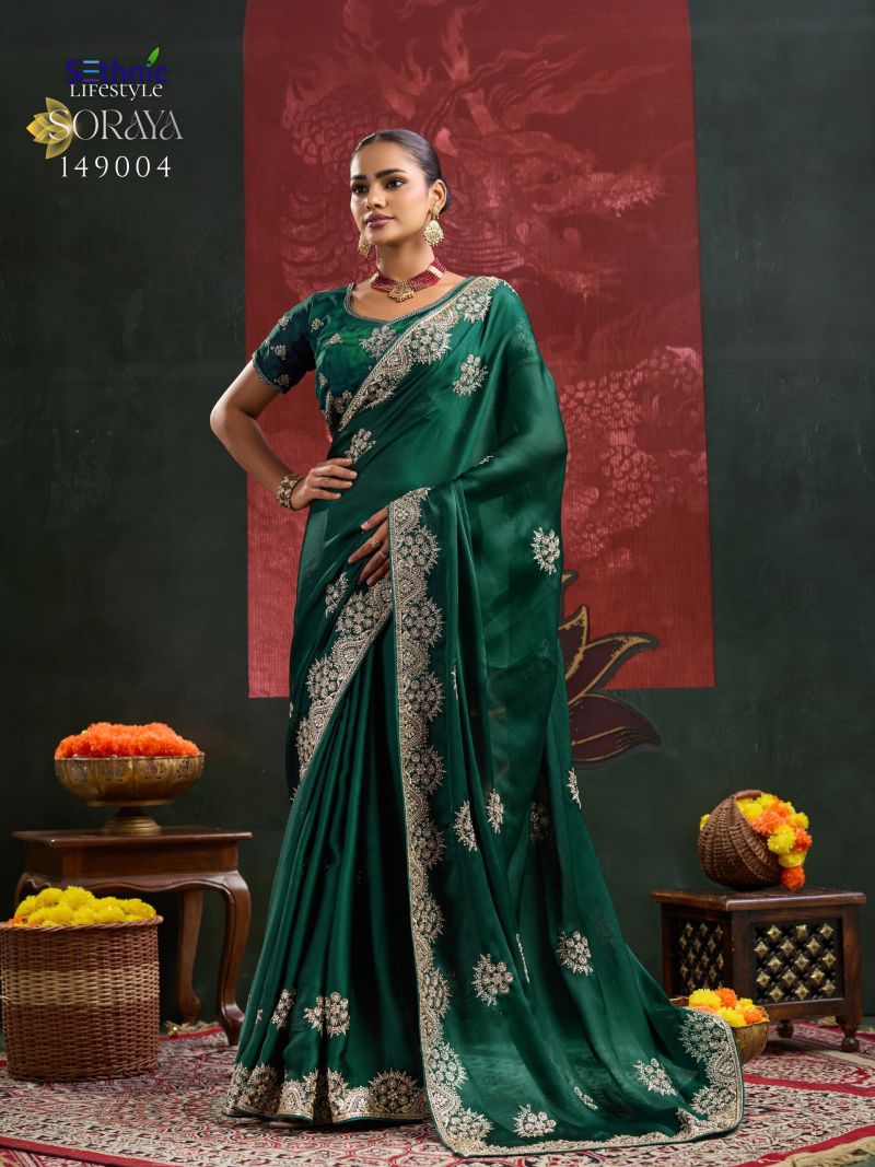 Sethnic Soraya Satin Chiffon Embroidery And Zarkan Work Saree Catalog — Wholesale Sarees, Sethnic wholesale from Surat — Photo 3