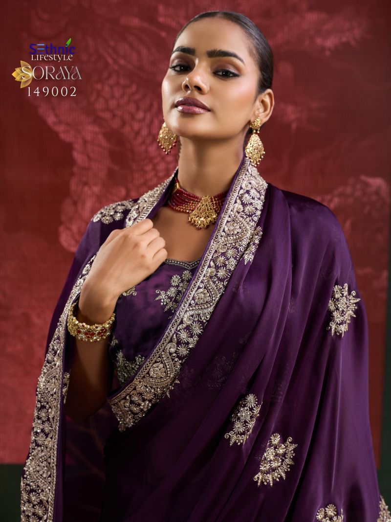Sethnic Soraya Satin Chiffon Embroidery And Zarkan Work Saree Catalog