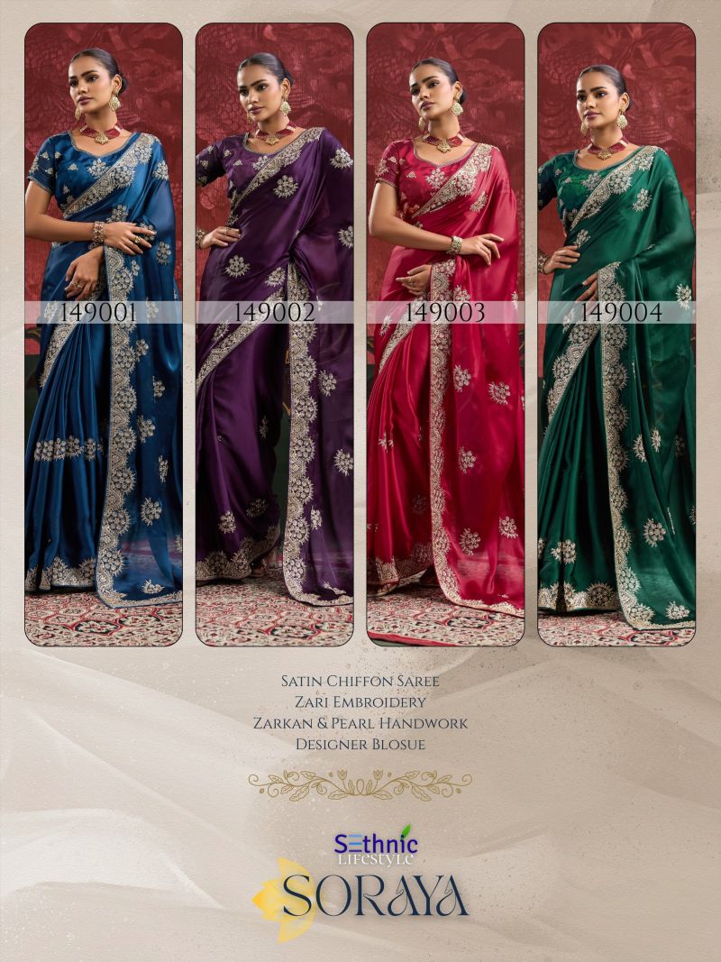 Sethnic Soraya Satin Chiffon Embroidery And Zarkan Work Saree Catalog — Wholesale Sarees, Sethnic wholesale from Surat — Photo 6