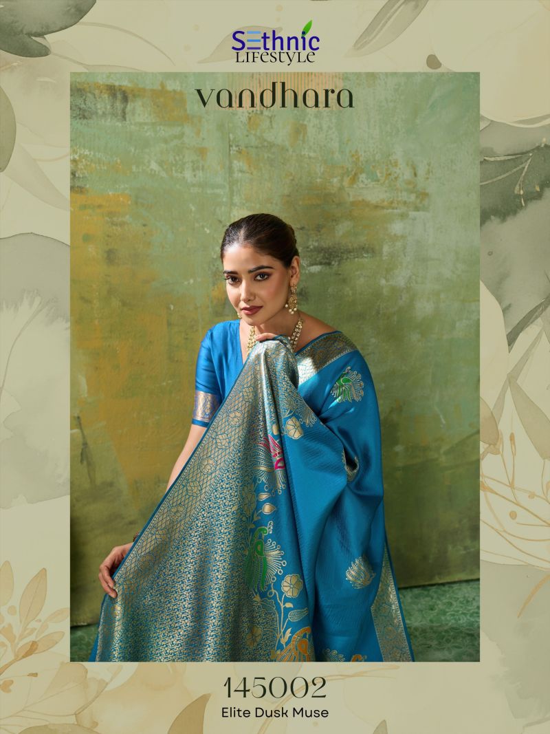 Sethnic Vandhara Twill Banarasi Silk Zari Meenakari Work Saree Catalog — Festival Sarees, Sethnic wholesale from Surat — Photo 3