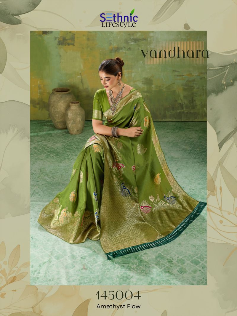 Sethnic Vandhara Twill Banarasi Silk Zari Meenakari Work Saree Catalog — Festival Sarees, Sethnic wholesale from Surat — Photo 4