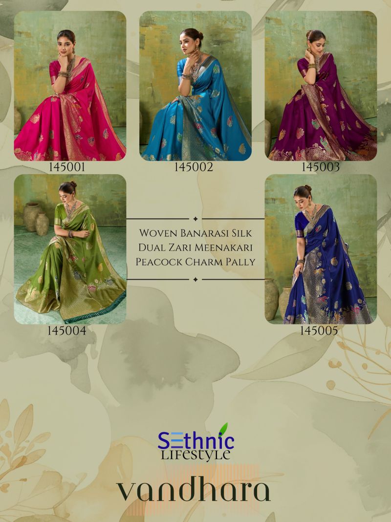 Sethnic Vandhara Twill Banarasi Silk Zari Meenakari Work Saree Catalog — Festival Sarees, Sethnic wholesale from Surat — Photo 12