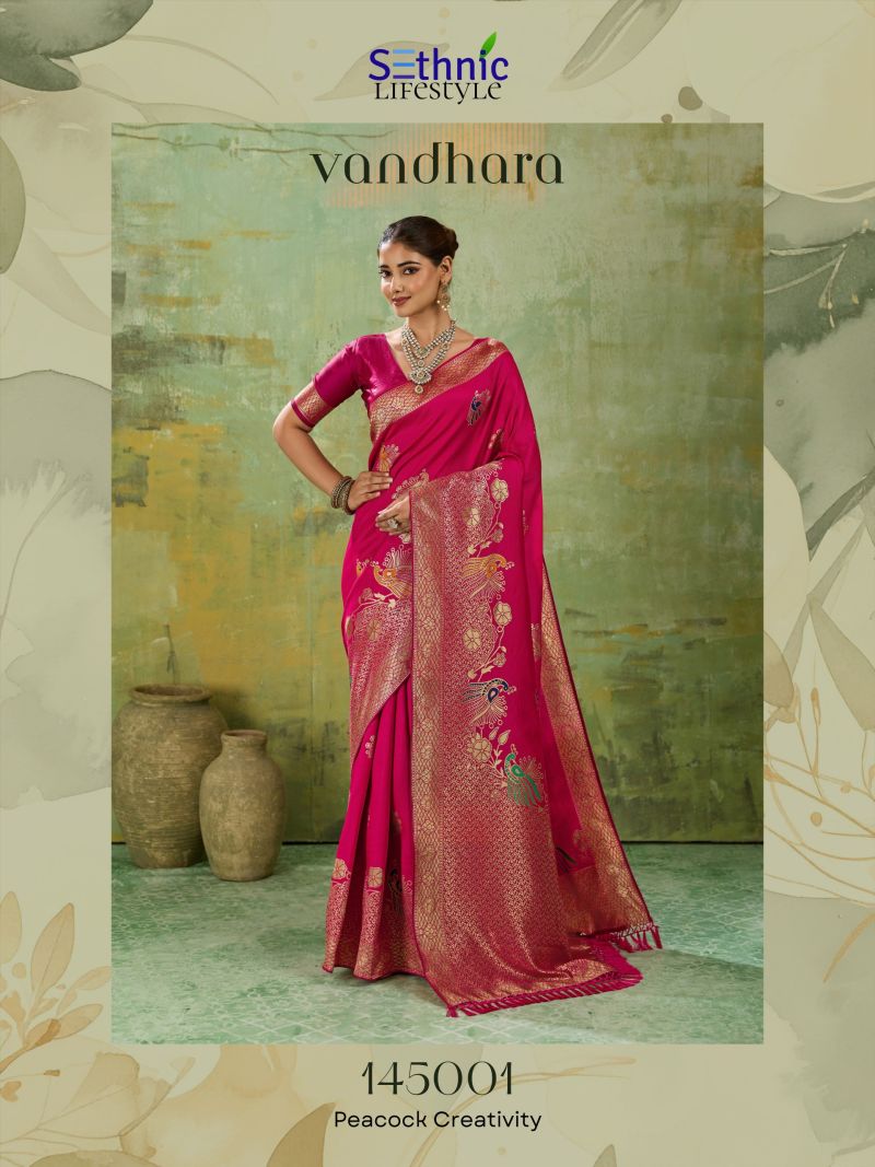 Sethnic Vandhara Twill Banarasi Silk Zari Meenakari Work Saree Catalog — Festival Sarees, Sethnic wholesale from Surat — Photo 2
