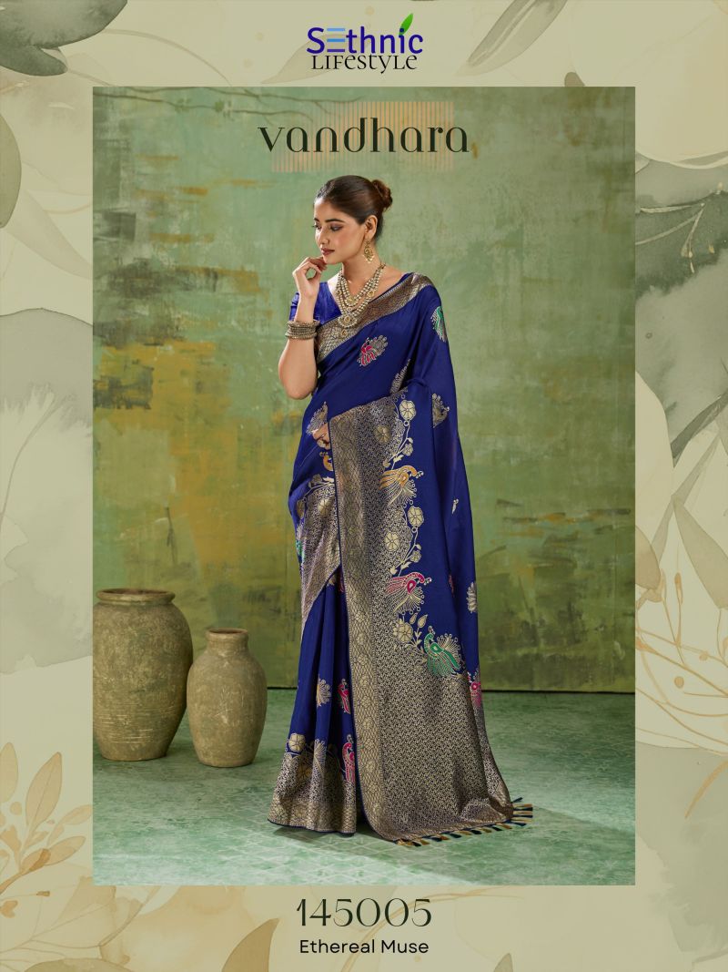 Sethnic Vandhara Twill Banarasi Silk Zari Meenakari Work Saree Catalog — Festival Sarees, Sethnic wholesale from Surat — Photo 10