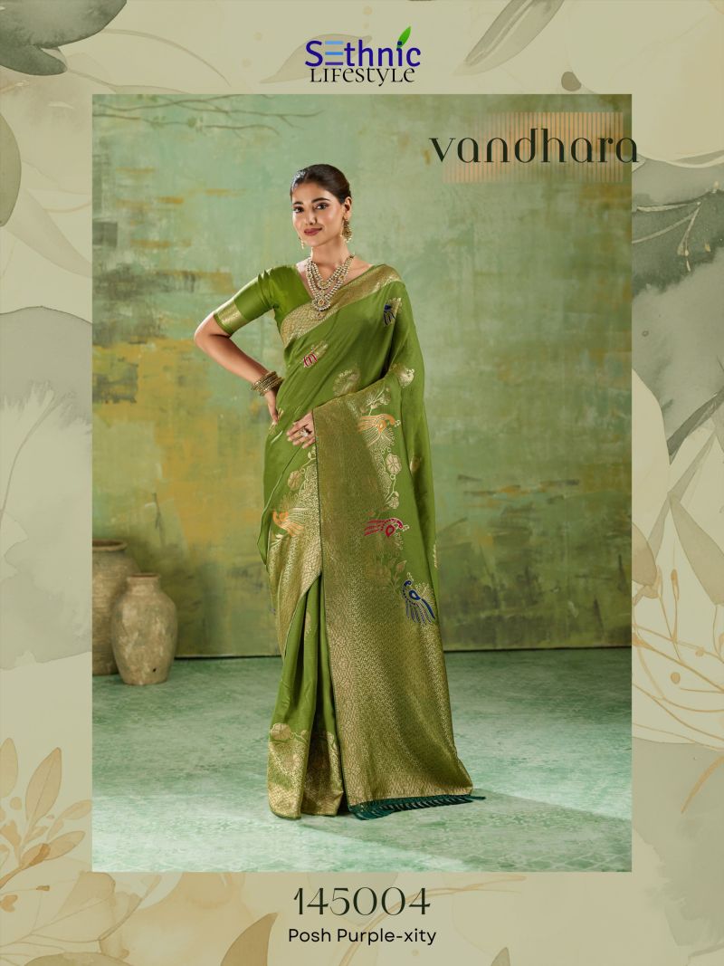 Sethnic Vandhara Twill Banarasi Silk Zari Meenakari Work Saree Catalog — Festival Sarees, Sethnic wholesale from Surat — Photo 9