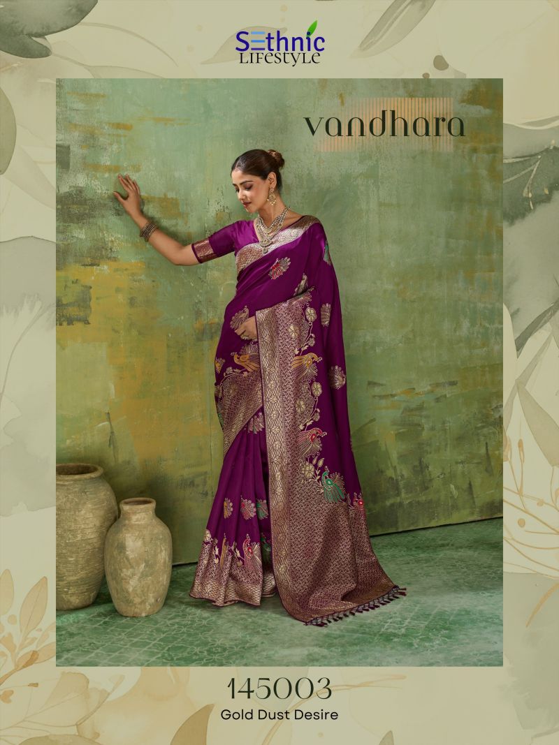 Sethnic Vandhara Twill Banarasi Silk Zari Meenakari Work Saree Catalog — Festival Sarees, Sethnic wholesale from Surat — Photo 8