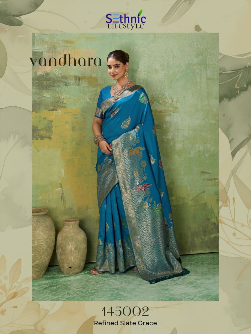 Sethnic Vandhara Twill Banarasi Silk Zari Meenakari Work Saree Catalog