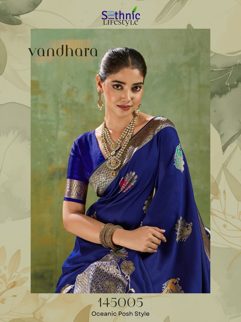 Sethnic Vandhara Twill Banarasi Silk Zari Meenakari Work Saree Catalog — Festival Sarees, Sethnic wholesale from Surat — Photo 5