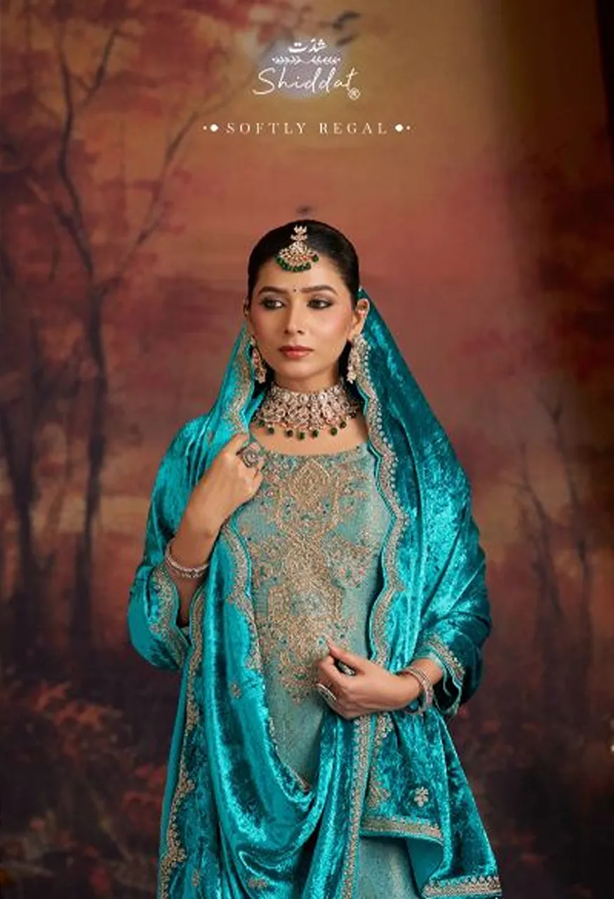 Shiddat Mehrun Viscose Ziraf Silk Embroidered Designer Salwar Kameez Collection