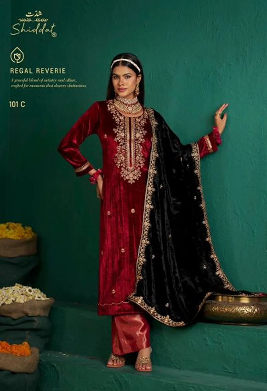 Shiddat Zareen Viscose Velvet Embroidered Designer Salwar Kameez Collection — Wholesale Salwar Suits, Shiddat wholesale from Surat — Photo 5