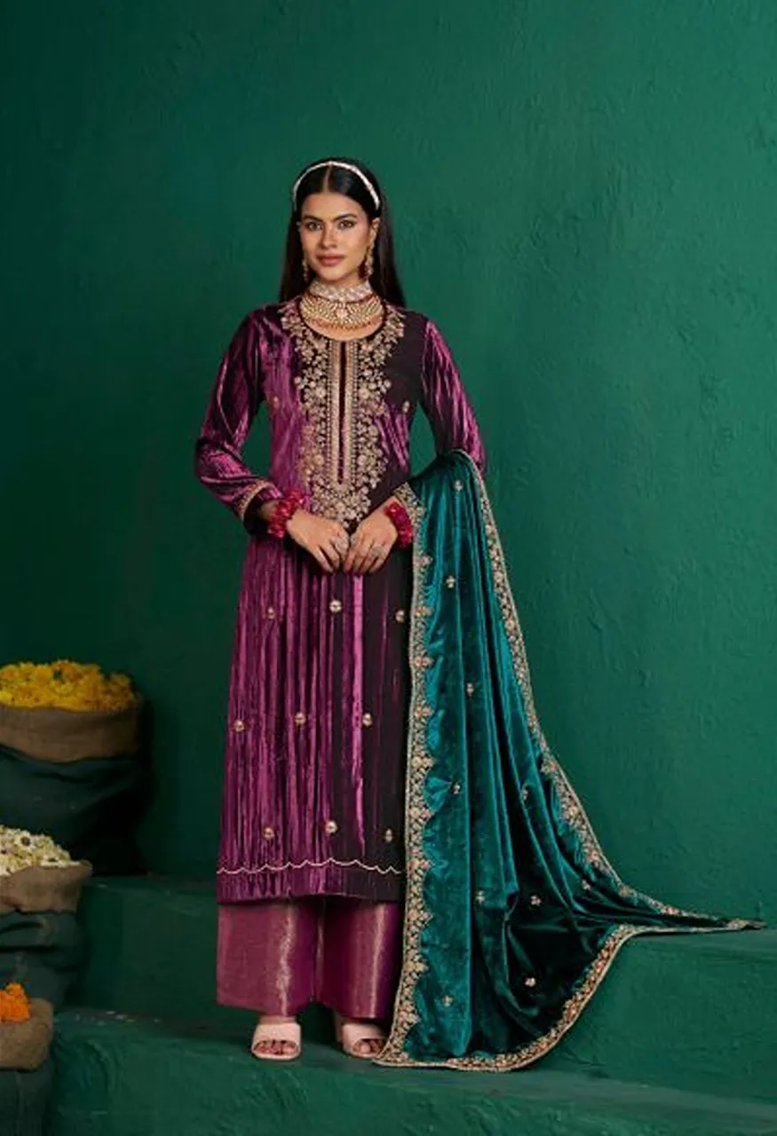 Shiddat Zareen Viscose Velvet Embroidered Designer Salwar Kameez Collection — Wholesale Salwar Suits, Shiddat wholesale from Surat — Photo 4
