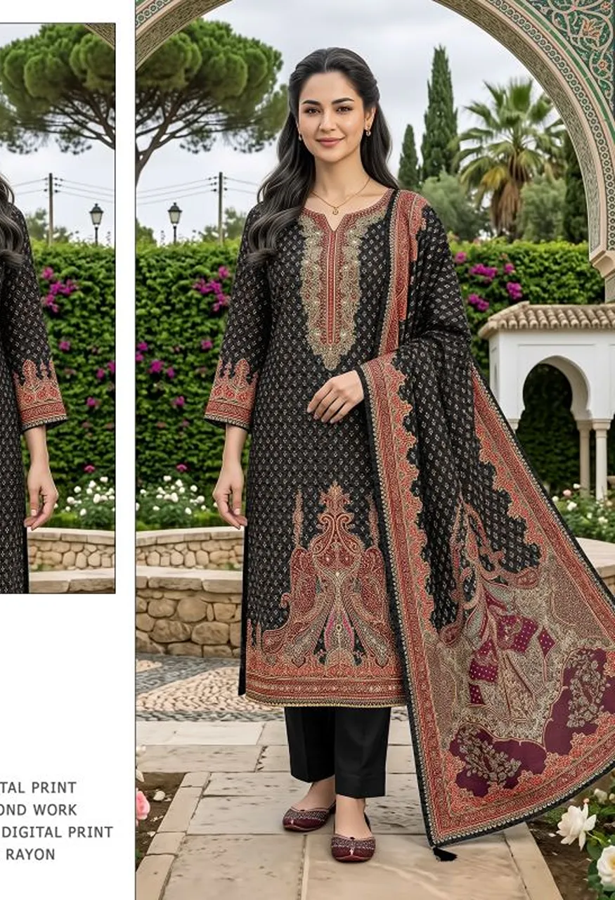 Shree Kt 419 A To C Viscose Maslin Digital Print Handwork Salwar Kameez Catalog — Wholesale Salwar Suits, Shree Fabs wholesale from Surat — Photo 3