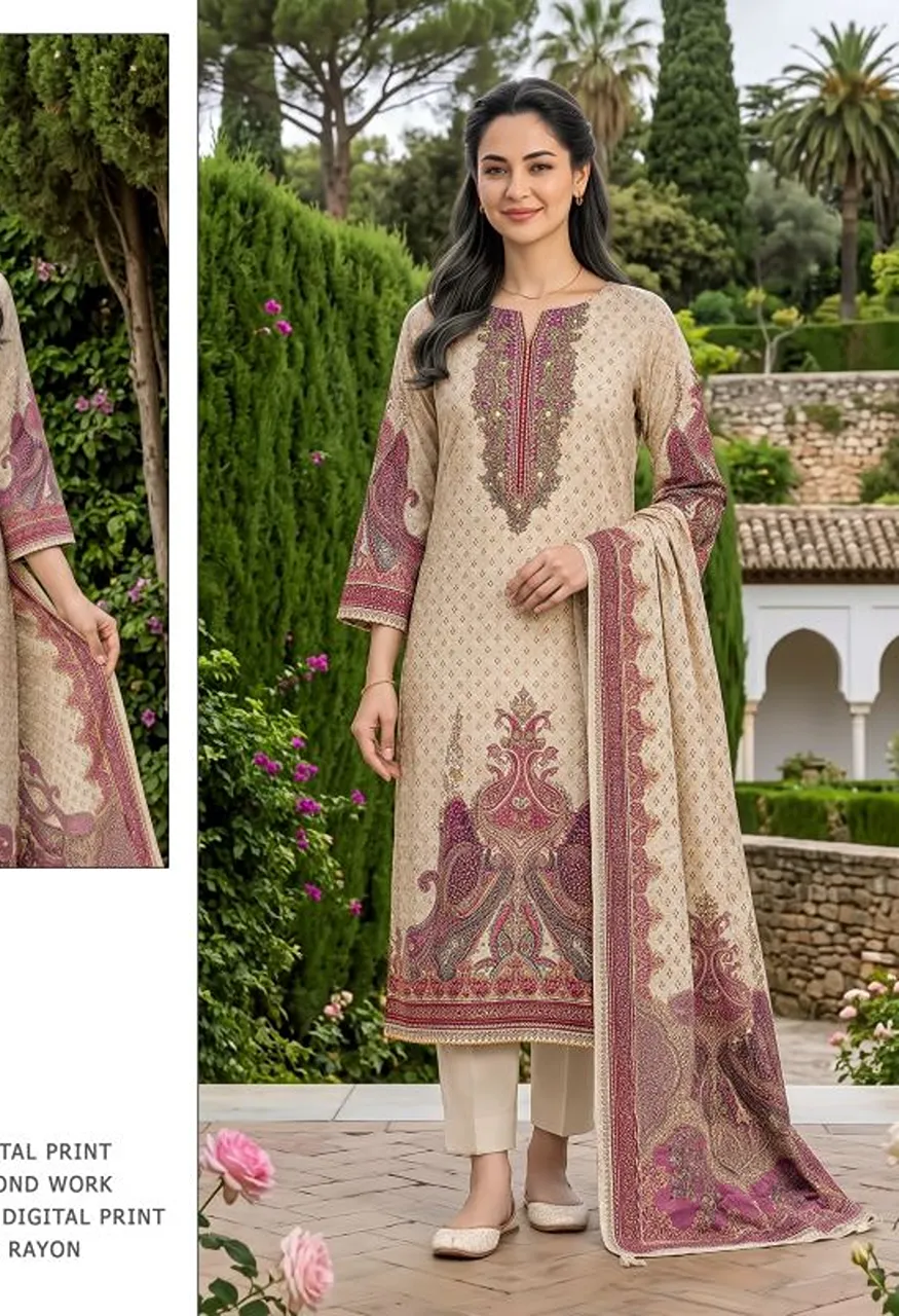 Shree Kt 419 A To C Viscose Maslin Digital Print Handwork Salwar Kameez Catalog — Wholesale Salwar Suits, Shree Fabs wholesale from Surat — Photo 4