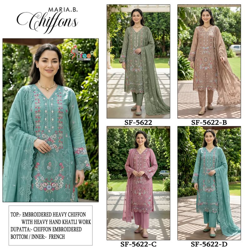 Shree Sf 5622 A To D Chiffon Embroidered Salwar Kameez Catalog — Wholesale Salwar Suits, Shree Fabs wholesale from Surat — Photo 7
