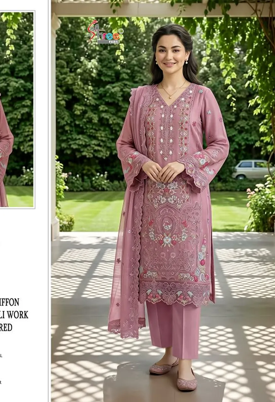 Shree Sf 5622 A To D Chiffon Embroidered Salwar Kameez Catalog — Wholesale Salwar Suits, Shree Fabs wholesale from Surat — Photo 4