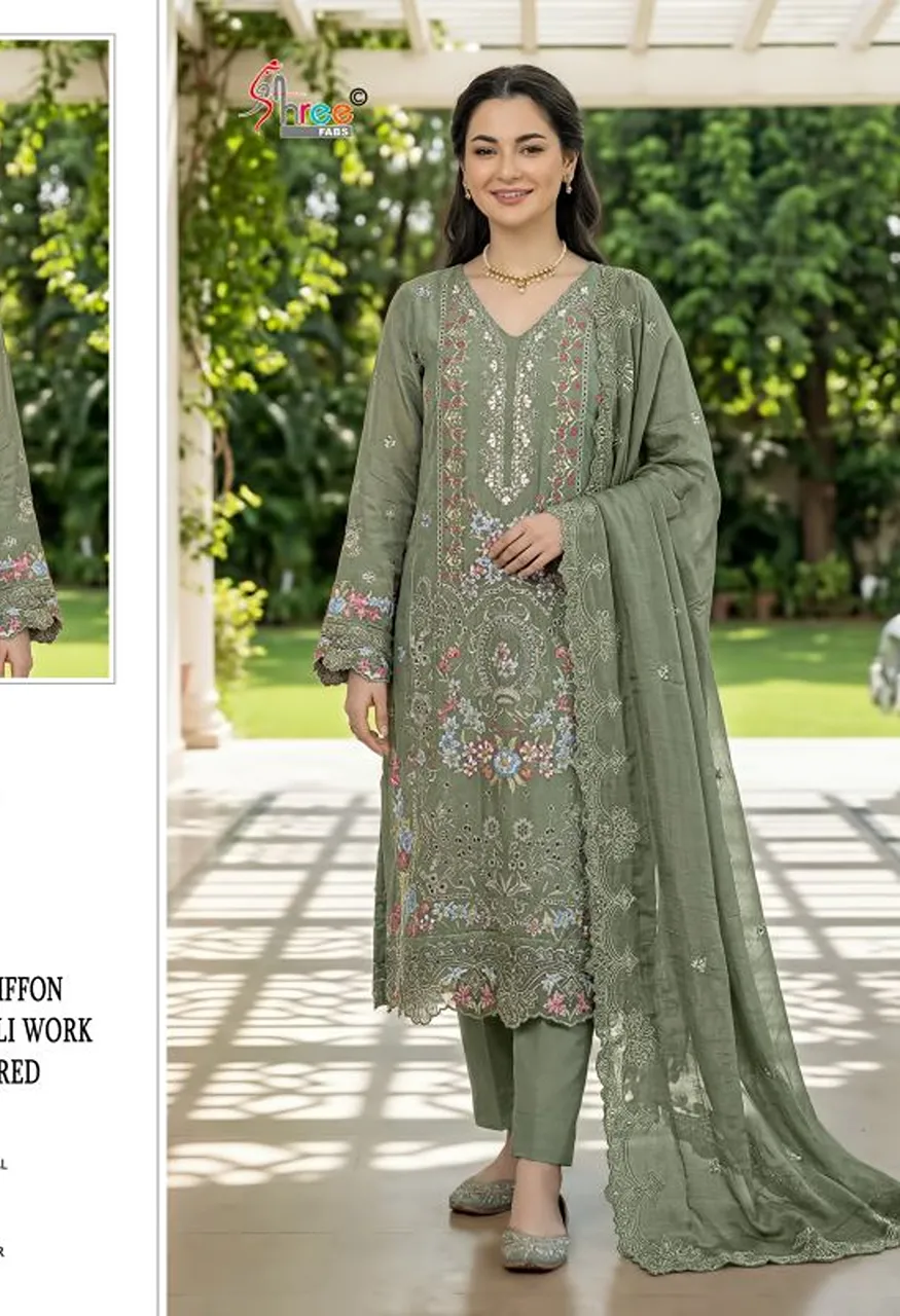 Shree Sf 5622 A To D Chiffon Embroidered Salwar Kameez Catalog — Wholesale Salwar Suits, Shree Fabs wholesale from Surat — Photo 2