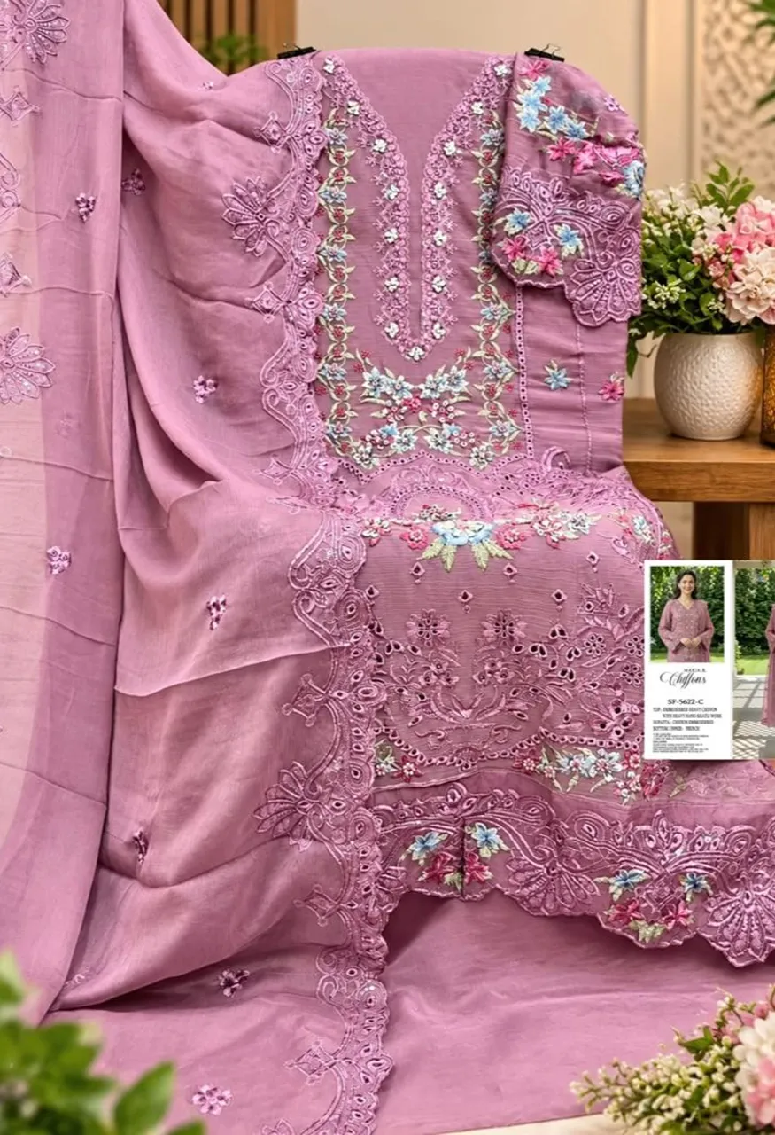 Shree Sf 5622 A To D Chiffon Embroidered Salwar Kameez Catalog — Wholesale Salwar Suits, Shree Fabs wholesale from Surat — Photo 5
