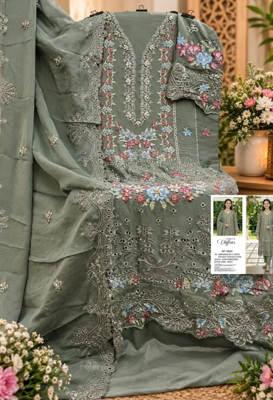 Shree Sf 5622 A To D Chiffon Embroidered Salwar Kameez Catalog — Wholesale Salwar Suits, Shree Fabs wholesale from Surat — Photo 3