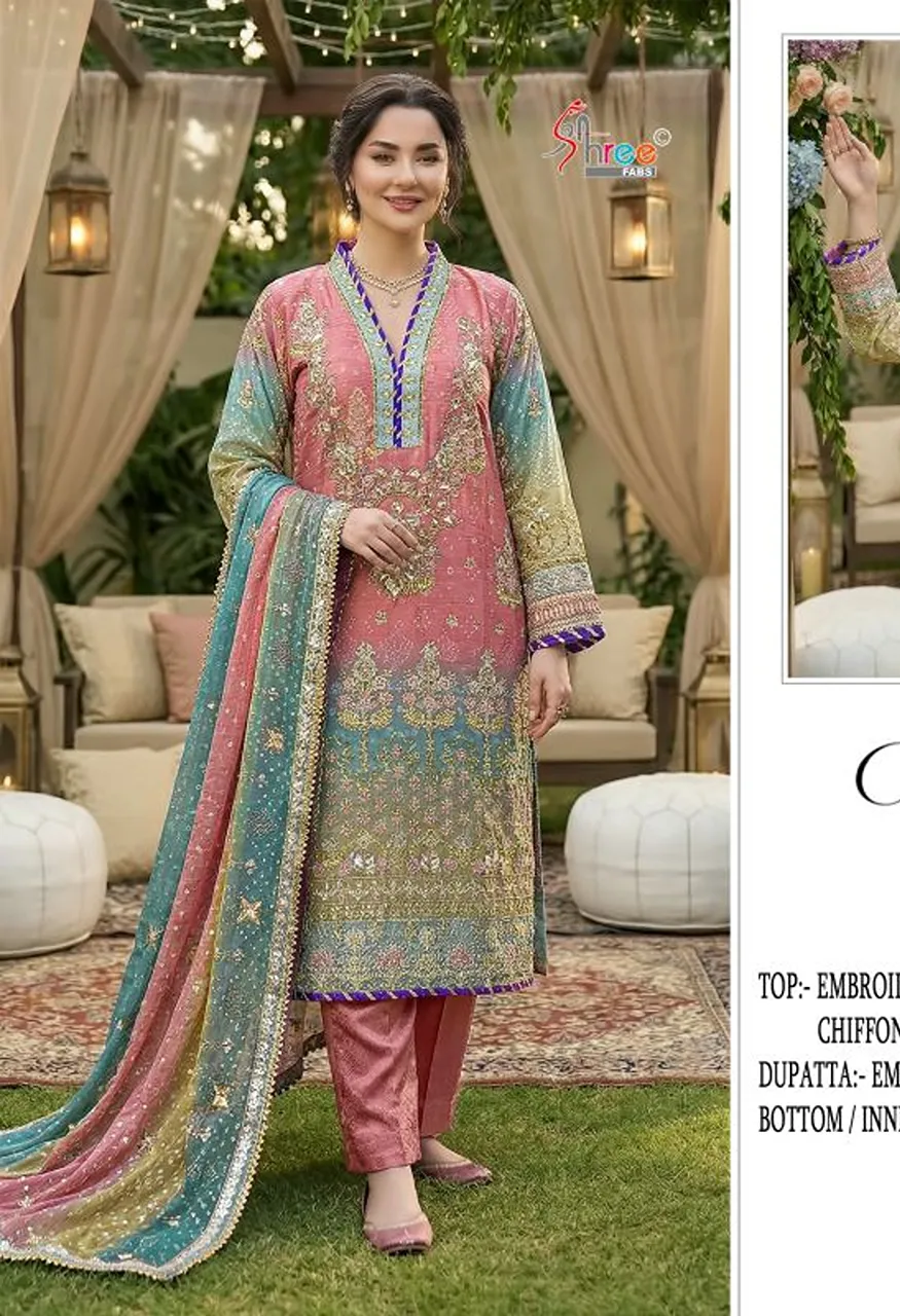 Shree Sf 5641 A To E Digital Chiffon Embroidered Salwar Kameez Catalog — Wholesale Salwar Suits, Shree Fabs wholesale from Surat — view 5