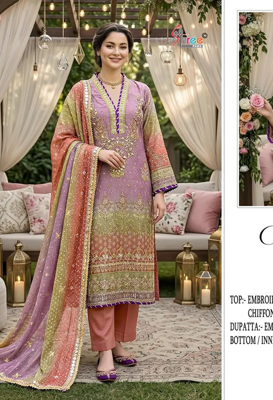 Shree Sf 5641 A To E Digital Chiffon Embroidered Salwar Kameez Catalog — Wholesale Salwar Suits, Shree Fabs wholesale from Surat — view 4