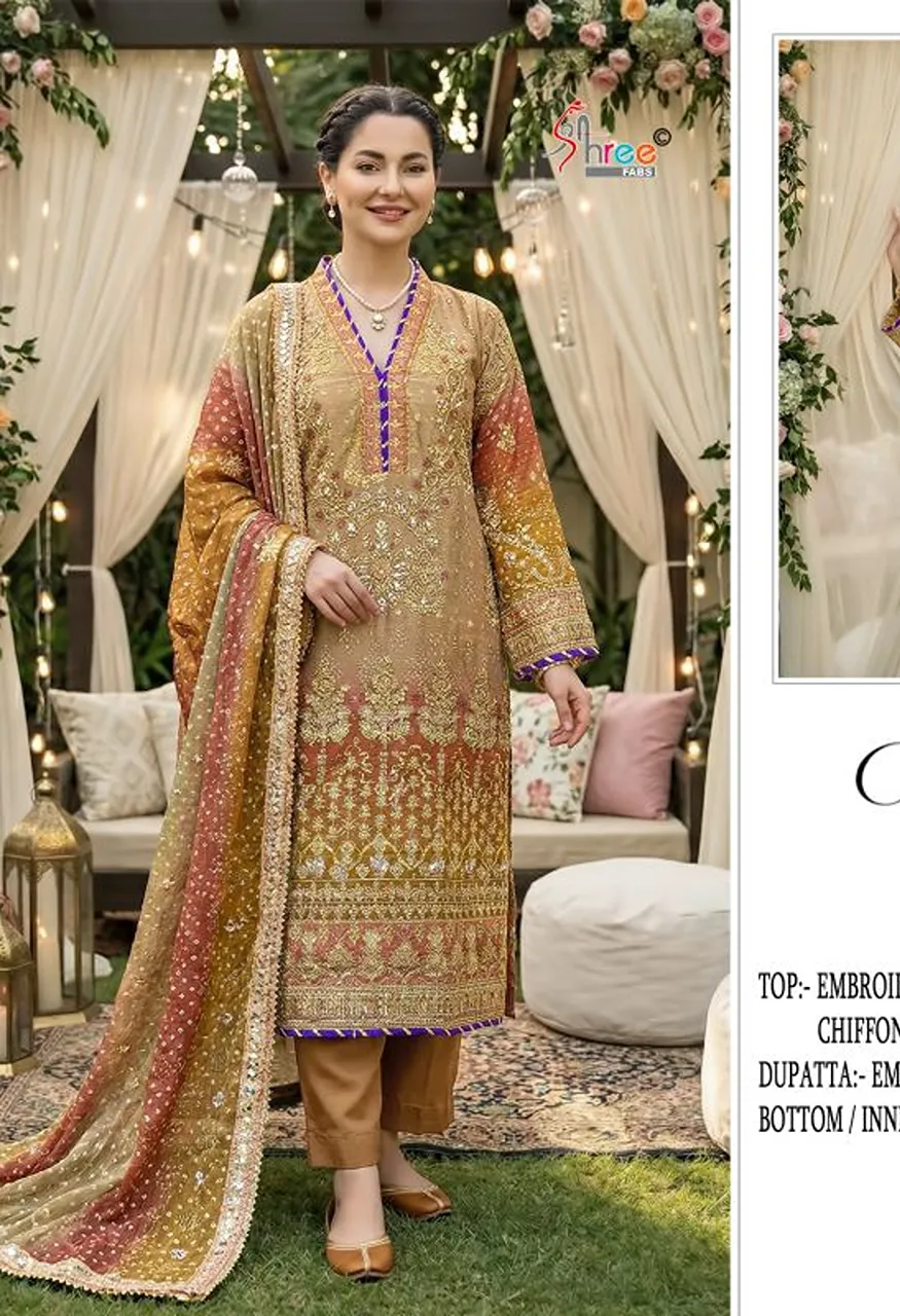 Shree Sf 5641 A To E Digital Chiffon Embroidered Salwar Kameez Catalog — Wholesale Salwar Suits, Shree Fabs wholesale from Surat — view 3