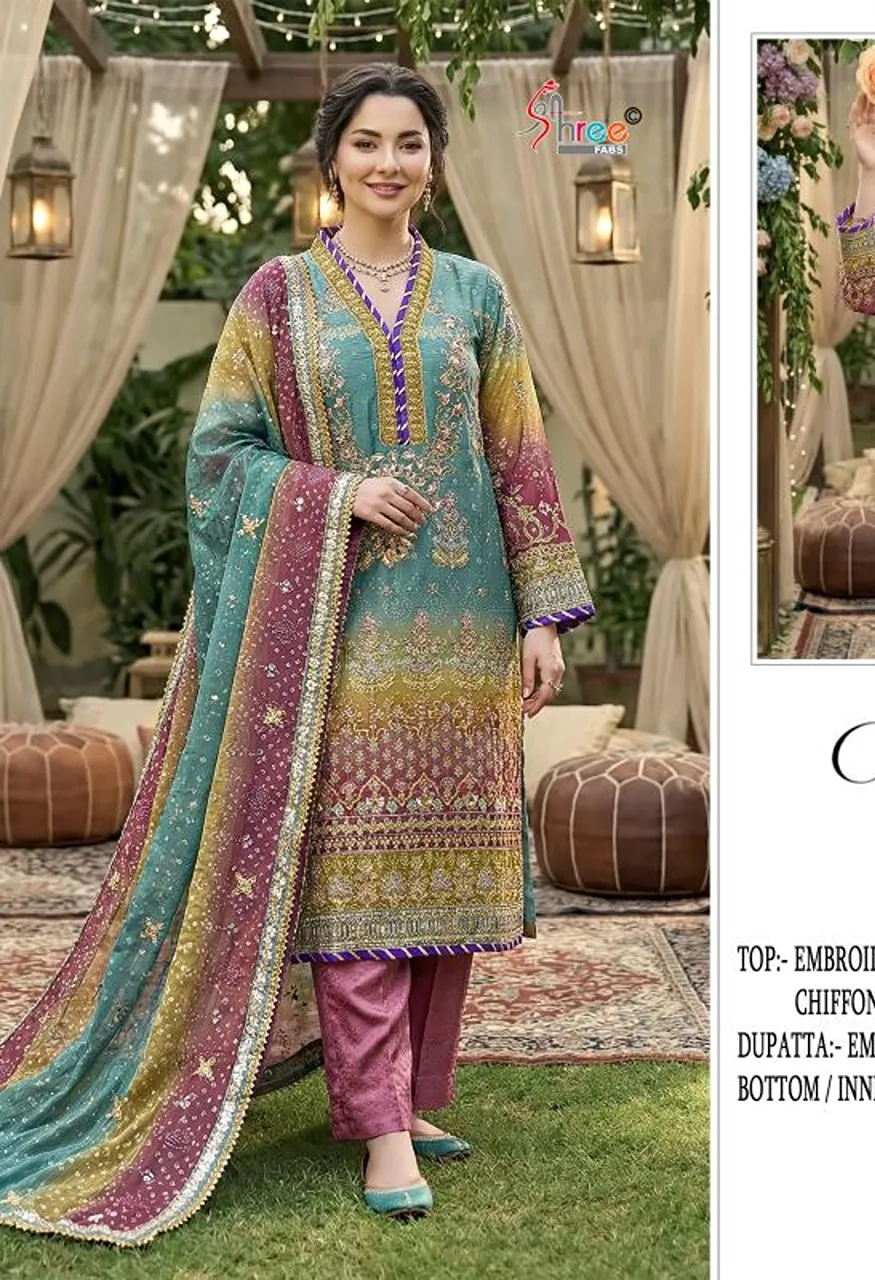 Shree Sf 5641 A To E Digital Chiffon Embroidered Salwar Kameez Catalog — Wholesale Salwar Suits, Shree Fabs wholesale from Surat — view 2