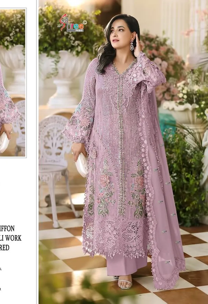 Shree Sf 5650 I To L Chiffon With Embroidery Work Salwar Kameez Collection — Wholesale Salwar Suits, Shree Fabs wholesale from Surat — Photo 4