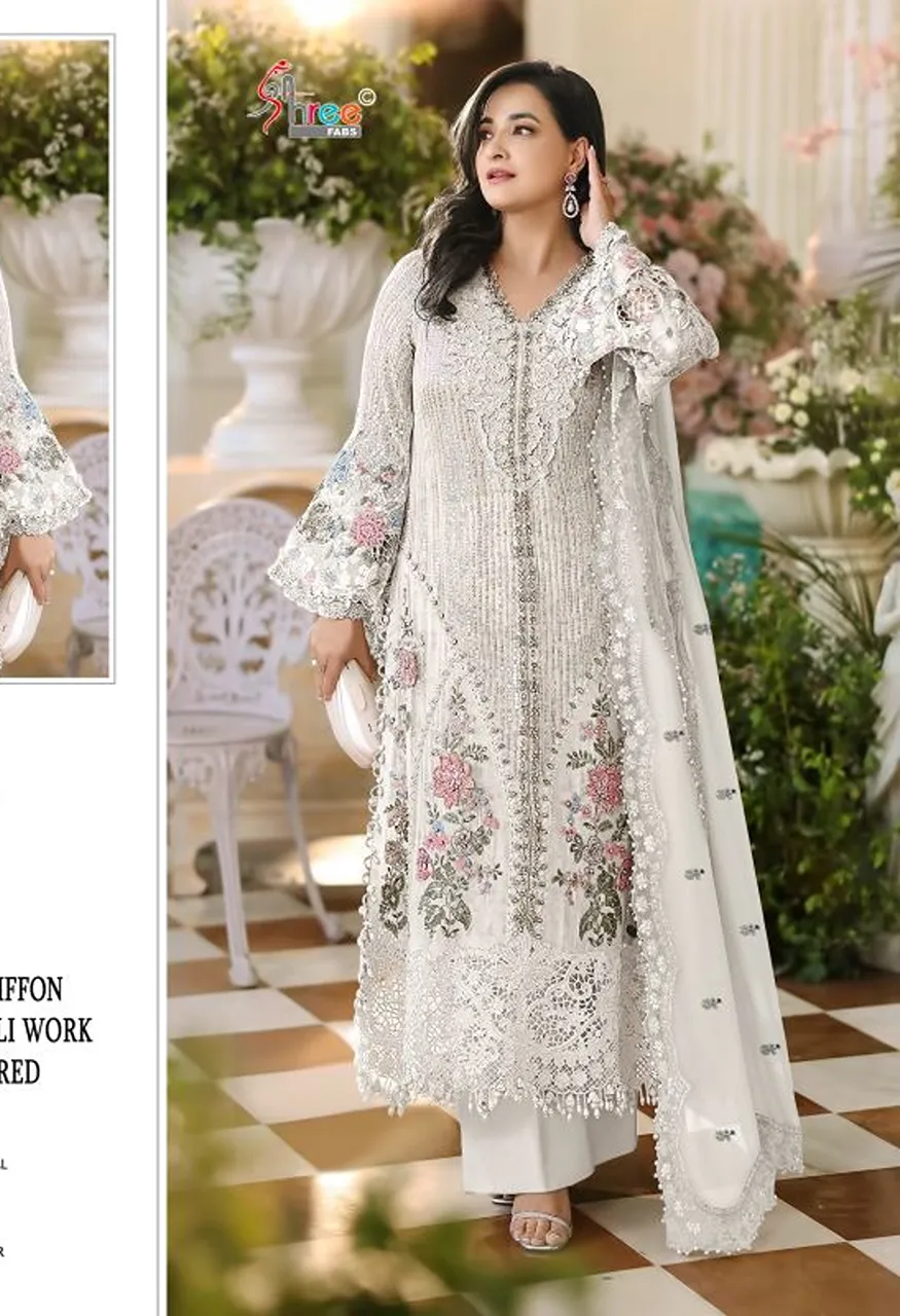 Shree Sf 5650 I To L Chiffon With Embroidery Work Salwar Kameez Collection — Wholesale Salwar Suits, Shree Fabs wholesale from Surat — Photo 3