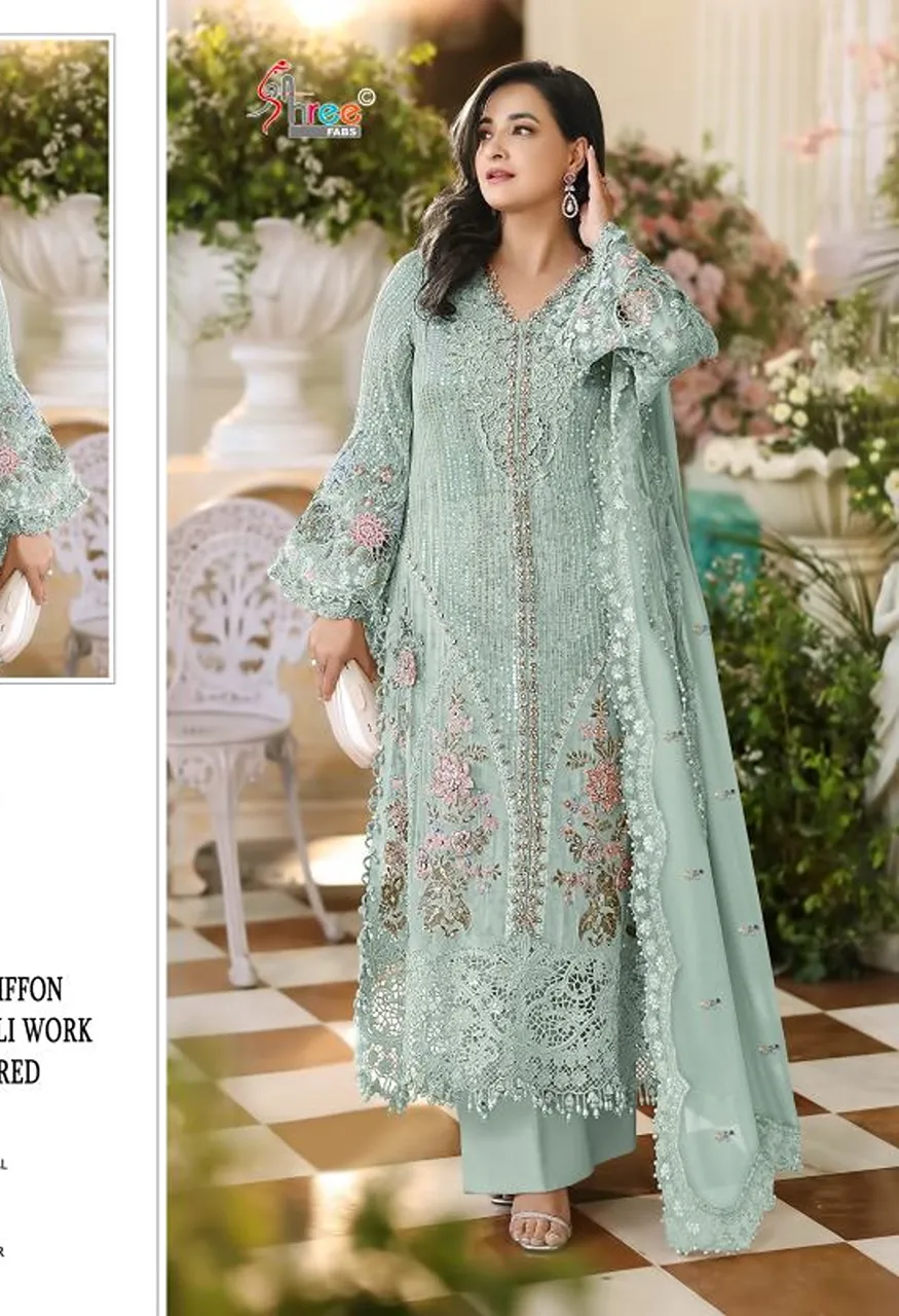 Shree Sf 5650 I To L Chiffon With Embroidery Work Salwar Kameez Collection — Wholesale Salwar Suits, Shree Fabs wholesale from Surat — Photo 2